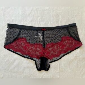 NWT Adore Me Black Red  Lace Panty Size 4XL Plus Size Satin trim Mesh Hipster
